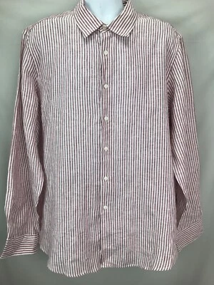 Tasso Elba Mens Size 2XL Rave Red Striped Long Sleeve Linen Casual Button Shirt - Image 1 of 4