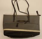 NWOT Stone Mountain Large Black & Gray Bonded Leather Tote Shoppers Shoulder Bag