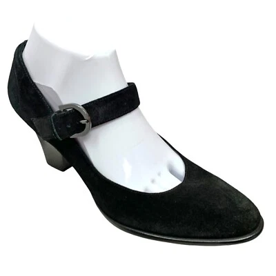 Zapatos de salón para mujer Via Spiga negros de gamuza con tacón cónico Mary Jane talla 9 M Foto 1 de 4