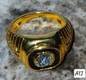 Men's Golden and Black Square Stainless Steel Single Gem Ring Sz 7 & 9 - Picture 1 of 4