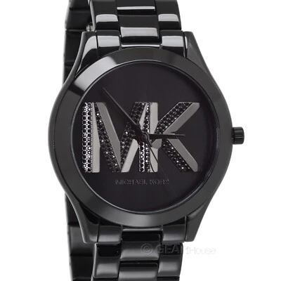 Michael Kors Slim Runway Blackout Watch, MK Logo Dial Black Crystals, Steel Band - Image 1 of 4