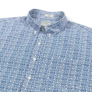 J Crew Shirt Mens Large Slim Stretch All Over Geometric Blue White Button Down - Picture 1 of 9