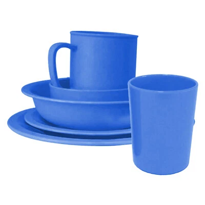 6-tlg. Geschirr-Set Kunststoff Blau Kindergedeck Kindergeschirr Tasse Teller - Bild 1 von 4