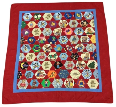 VTG Hand Quilted Mickey Mouse & Teddy Bears Patchwork Baby Nursery Quilt Blanket - Image 1 of 4