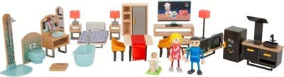 SMALL FOOT Set Mobili Casa delle Bambole Moderni, 31 Pezzi, Arredamento Completo per Casa delle Bambole