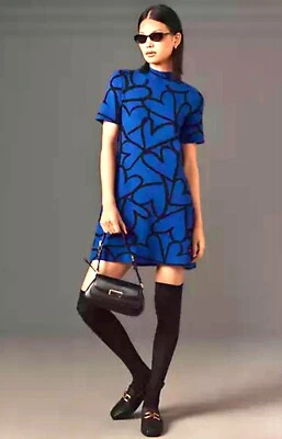 Vestido Suéter Anthropologie Manga Corta Cuello Simulado Estampado Corazón Azul Negro XL NUEVO Foto 1 de 4