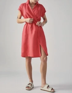 Athleta Playa Damen-Midikleid Leinen Wickeloptik in Passionsfruchtkoralle Größe 6 neu mit Etikett - Bild 1 von 15