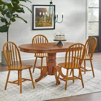5-Pc Country Style Dining Set: Solid Wood w/ 22in Leaf - Nat Oak Finish - Image 1 of 4