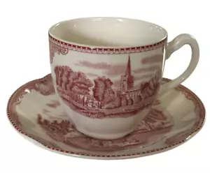Set Of 4 Johnson Brothers England Old Britain Castles Pink Cups & Saucers:Newer - Picture 1 of 4