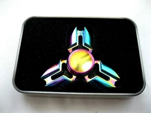 Rainbow Aluminum Metal Tri Hand Finger Spinner Fidget EDC Desk Toy Gyro-New! - Picture 1 of 4
