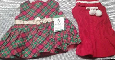 Lote de 2 Perros Invierno Rojo y Verde Vestido y Suéter Rojo Talla S Nuevo Foto 1 de 3