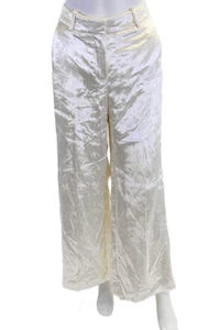 J Crew Womens Velvet Zippered Buttoned Wide-Leg Dress Pants Solid White Size 4 - Picture 1 of 11