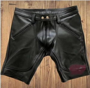 New Men's Black Color Zipper Leather Shorts| Genuine Sheepskin Leather Shorts 34 - Picture 1 of 5
