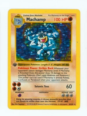 1999 Machamp Pokemon Base Set #8 1st Edition English Holo Pokemon TCG Card - Image 1 of 3
