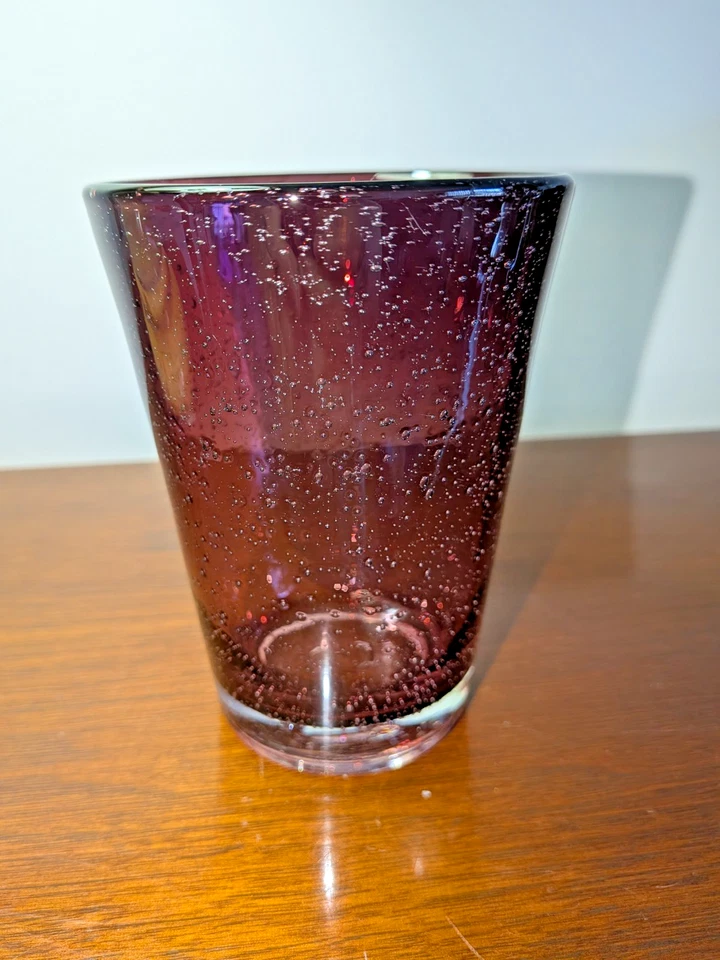 Vaso de vidrio soplado a mano púrpura ciruela pinky vidrio burbuja Artland 12 OZ Foto 1 de 4