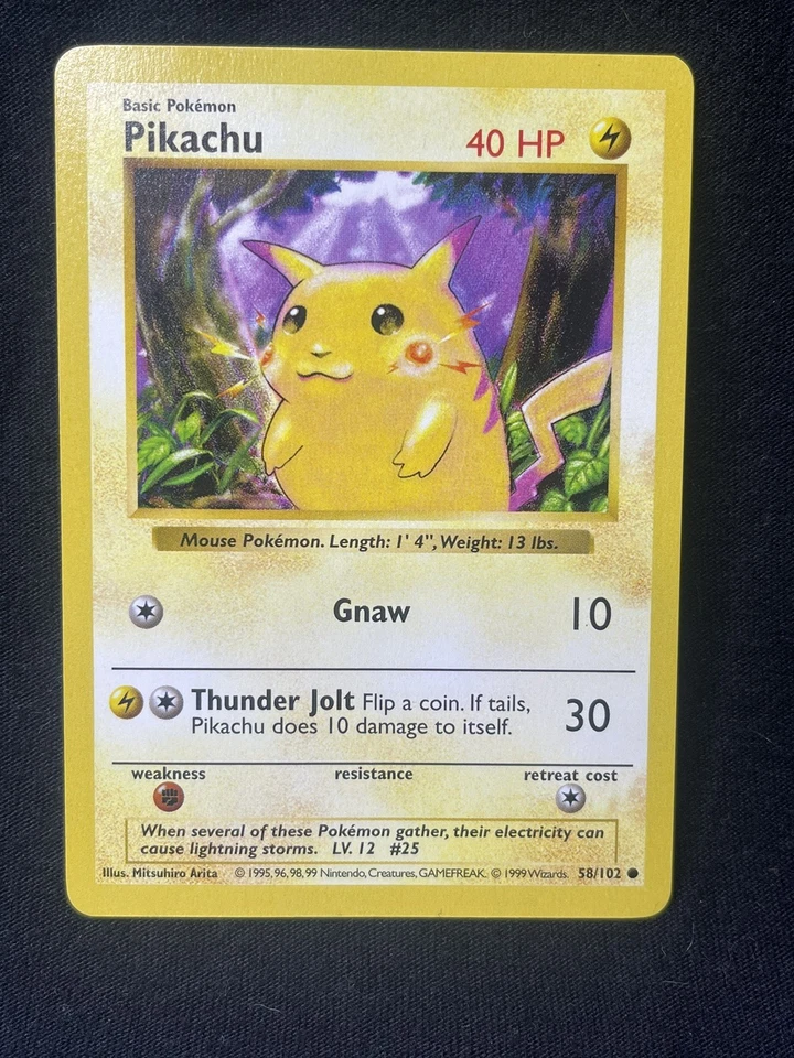 Shadowless Pikachu 58/102 Base Set RED CHEEKS Rare 1999 Vintage Pokemon Card - Image 1 of 2