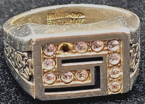 Herren Ring 18k Gold elektrische Platte Gr. 8 Art Deco CZ LESEN - Bild 1 von 8