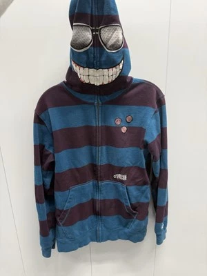 Volcom Full Face Zip Hoodie Y2K Size Youth Xl Stripes Blue People - Image 1 of 4