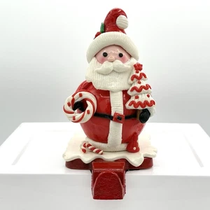 Vintage Retro Santa Christmas Peppermint Stocking Mantel Hanger Glossy Claydough - Picture 1 of 10