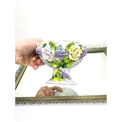 Antique Porcelain Double Handled Bowl Meissen Style Germany Roses, Delicate - Image 1 of 4