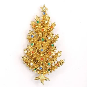 Vintage ART ARTHUR PEPPER Strass 3D goldfarbene Weihnachtsbaum Brosche - Bild 1 von 6