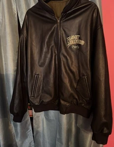 Planet Hollywood Leather Jacket With Elastic Wrist Cuffs And Waist Sz 2X - Picture 1 of 10