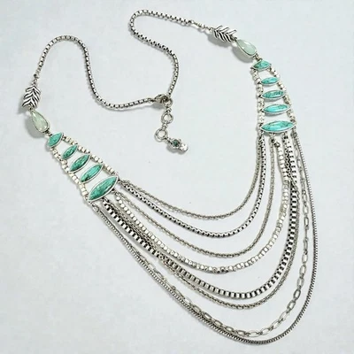 Collar Lucky Brand Imitación Turquesa Tono Plata Suroeste Boho Multi Cadena Niveles Foto 1 de 4