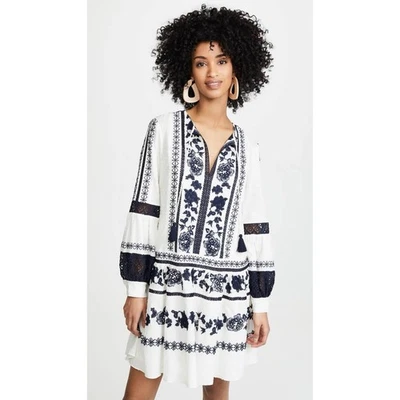 Vestido Tory Burch Gabriella Bordado Forrado Crema Azul Marino Algodón Talla 6 NUEVO Foto 1 de 4