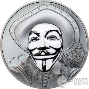 HISTORIC GUY FAWKES MASK II Maschera Anonymous Moneta Argento 5$ Isole Cook 2017 - Foto 1 di 5