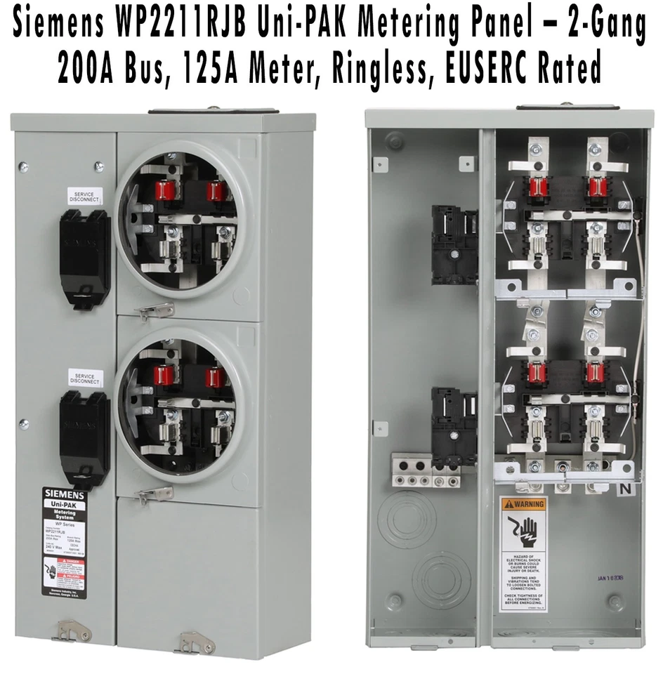 Siemens WP2211RJB Uni-PAK Metering Panel – 2-Gang, 200A, Ringless, EUSERC Rated - Image 1 of 1