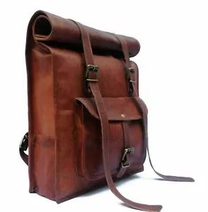 Leather Backpack Genuine Bag Rucksack Laptop Vintage Brown New - Picture 1 of 4