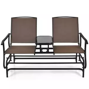 Angeles Home Outdoor Glider Bench 57"W In Black Frame+Brown Fabric, 2-Person - Picture 1 of 5