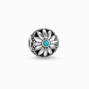 Thomas Sabo Daisy Karma Bead in Sterling Silver with Turquoise or Red Centre - Picture 1 of 4