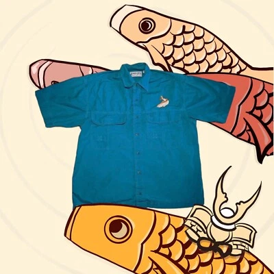 Camisa de pesca BIMINI BAY para hombre BORDADA Redfish talla mediana manga corta verde Foto 1 de 4