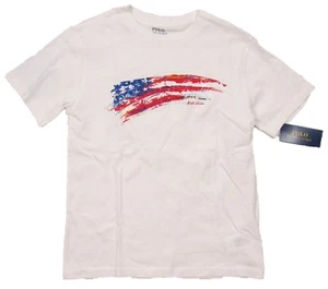 Polo Ralph Lauren Boys White Flag Graphic Print Crew-Neck Short Sleeve T-Shirt - Picture 1 of 1