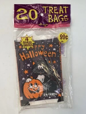 Vintage Halloween Trick or Treat Party Paper Bags 20 Pk Black Cat Fun World  95 - Image 1 of 2