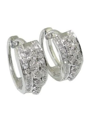 Серьги-кольца с натуральным круглым бриллиантом I1 G 0,65 карата 14 карат белое золото паве комплект 0,60 дюйма - Изображение 1 из 4