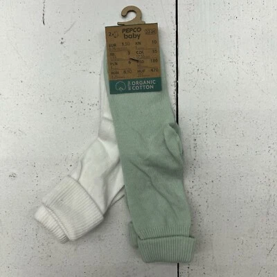 Paquete de 2 calcetines Pepco Baby verde blanco algodón orgánico EUR bebé niña talla 22-24 4T Foto 1 de 2