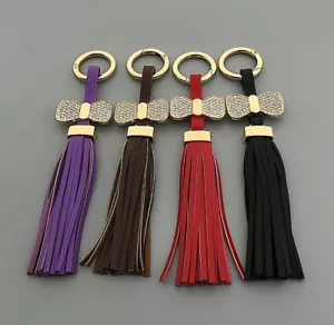Leder Quaste Schleifen Kristall Strass Handtasche Tasche Schlüsselanhänger Schlüsselring - Bild 1 von 7