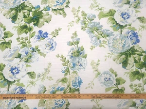 Waverly ALCEA CORNFLOWER Blue Green Floral Designer Print Drapery Uph Fabric - Picture 1 of 4