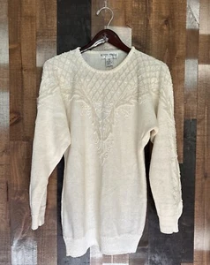 Victoria Harbour Petite Beaded Sweater Cream Ramie Cotton Vintage 80s Holiday PM - Picture 1 of 13
