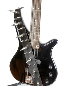 Black Leather Small & Large Spikes Guitar Strap Bass Punk Rock Goth Metal Grunge - Picture 1 of 5