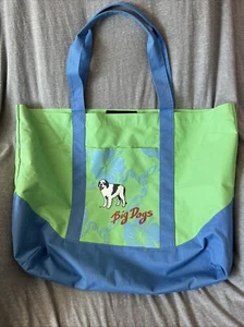 Authentic Big Dogs Canvas Tote Bag Pockets 22" x 16" Vintage Y2K Green, Blue - Picture 1 of 6