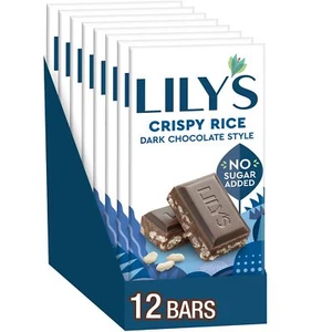 12 Pack LILY S Crispy Rice Dark Chocolate Bars No Sugar Added 3 Ounce - Picture 1 of 6