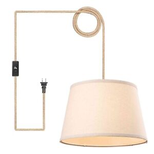 Modern Pendant Light Plug in with Linen Shade Ceiling Hanging Light for Dining