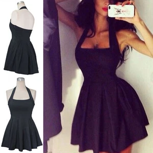 Women's Halter Neck Sleeveless Dress Sexy Backless Summer Casual Mini Dress US - Picture 1 of 14