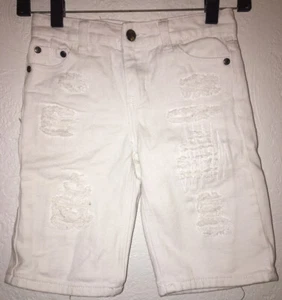 GS-115 Boys Size 7 Denim Rips Moto Biker Style repair White Denim shorts - Picture 1 of 10
