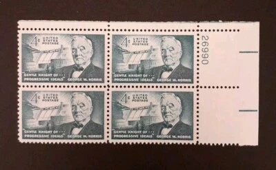 1961 US Stamp Scott #1184 George W. Norris   4c Plate Block of 4 MNH OG - Image 1 of 2