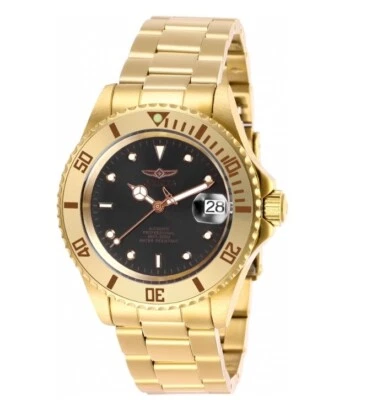 Invicta Pro Diver 40mm Ss Gold Schwarz Mop Ziffernblatt NH35A 23 Juwelen Neu W - Bild 1 von 4