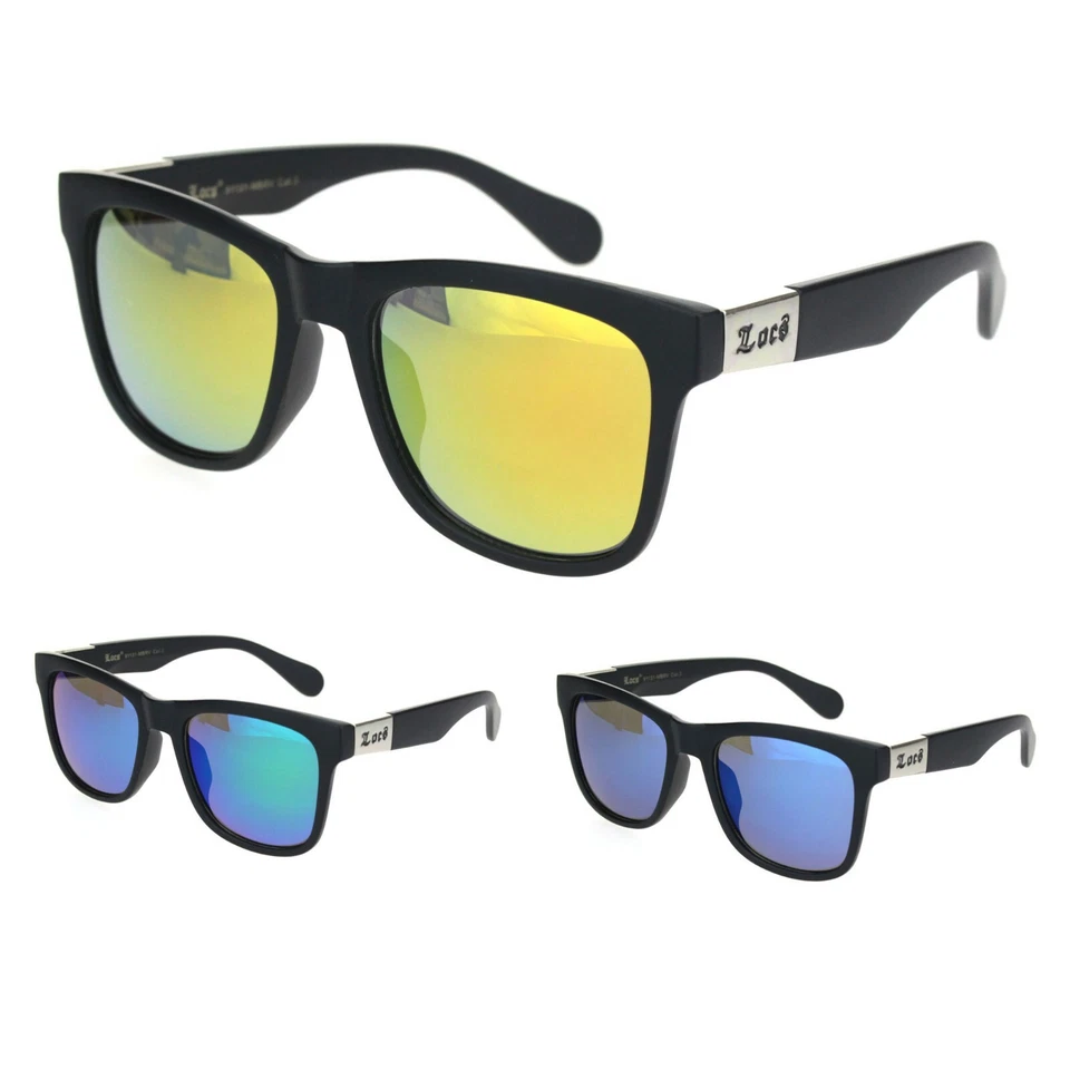 Locs Hombres Hipster Cuerno Rim Cholo Gánster Color Lente Espejo Plástico Gafas - Imagen 1 de 1